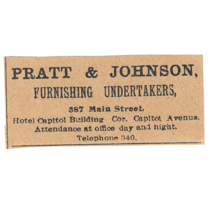 Pratt & Johnson Furnishing Undertakers Hartford 1901 Newspaper Ad AD8-HS8