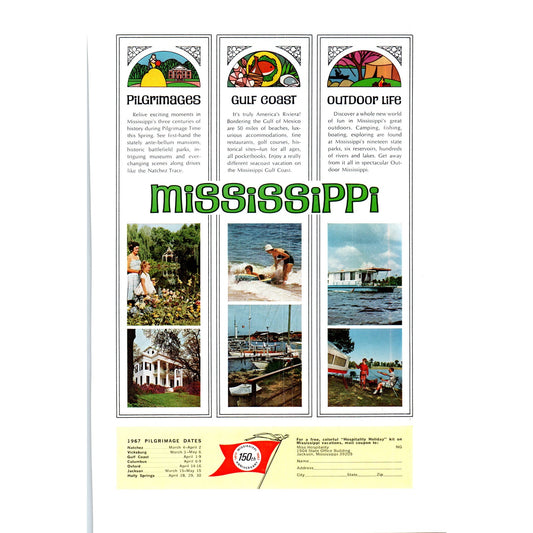 1967 Mississippi Pilgrimage Travel Vacation - Vintage Magazine Ad D20