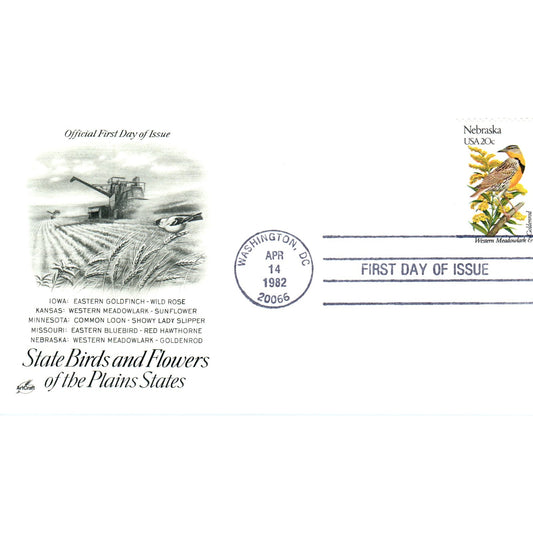 Nebraska 1982 State Birds & Flowers of The Plains States First Day Issue TJ5-PC2