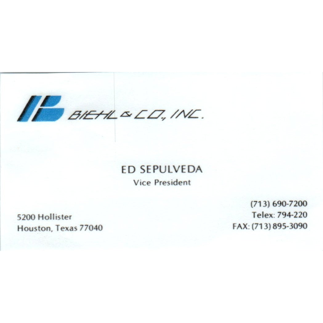 Biehl & Co Inc Ed Sepulveda Houston Vintage Business Card SD8-B18