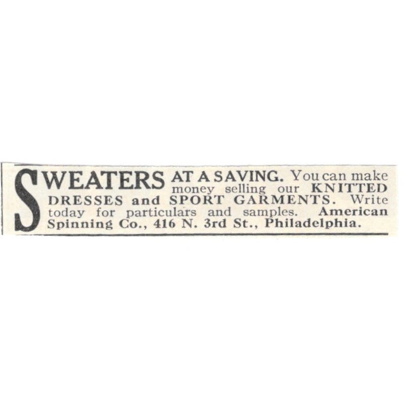 Knit Your Own Sweaters American Spinning Philadelphia 1924 Magazine Ad AF7-SS4