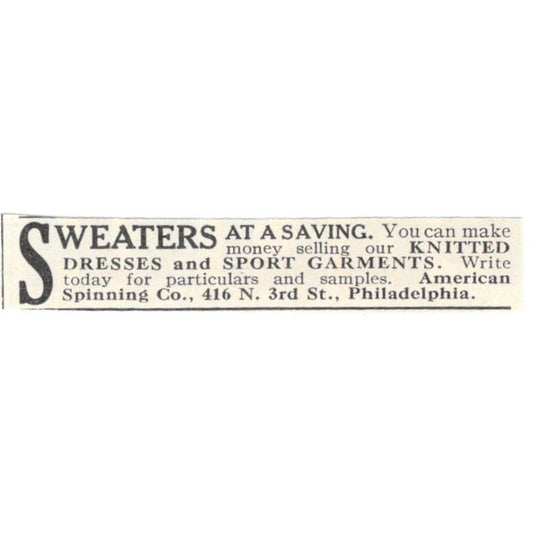 Knit Your Own Sweaters American Spinning Philadelphia 1924 Magazine Ad AF7-SS4