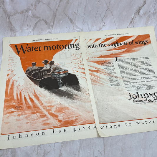 Johnson Outboard Motors 2 Pages 1928 Original Magazine Advertisement FL6-8