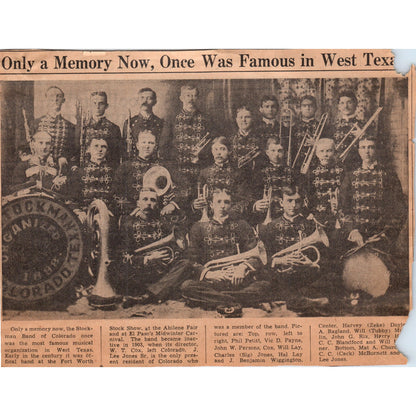 The Stockman Band of Colorado Original West Texas Newspaper Article Clipping D20