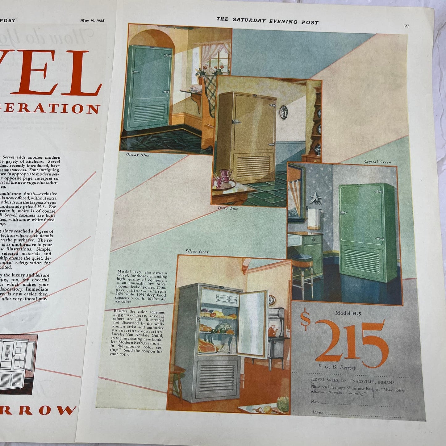 Servel Electric Refrigeration 2 Pages 1928 Original Magazine Advertisement FL6-8