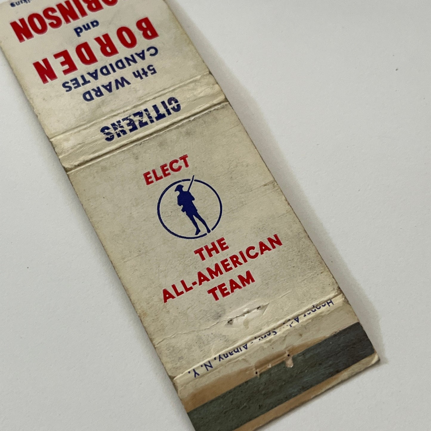 Vote For 5th Ward Candidates Borden & Robinson Vintage Matchbook Cover TB6-MB1-14