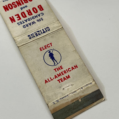 Vote For 5th Ward Candidates Borden & Robinson Vintage Matchbook Cover TB6-MB1-14