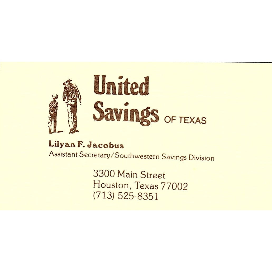 United Savings Of Texas Lilyan F Jacobus Houston TX Business Card SB4-B10