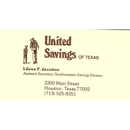 United Savings Of Texas Lilyan F Jacobus Houston TX Business Card SB4-B10