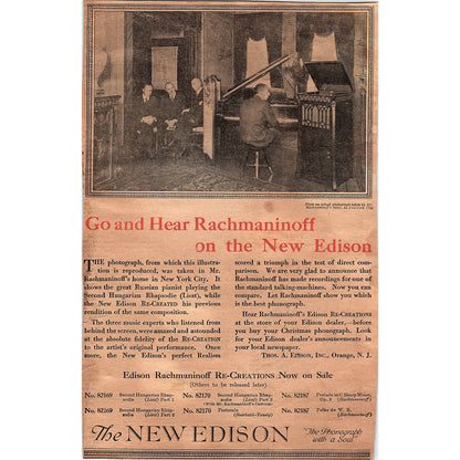Hear Rachmaninoff on The New Edison Phonograph Orange NJ 1920 Ad AG2-6