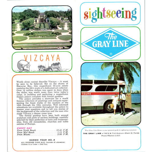 Vintage Sightseeing The Gray Line Florida Bus Tours Travel Brochure AF7-E8