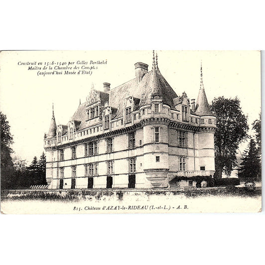 Château d'Azay Le Rideau French Antique Postcard PE10