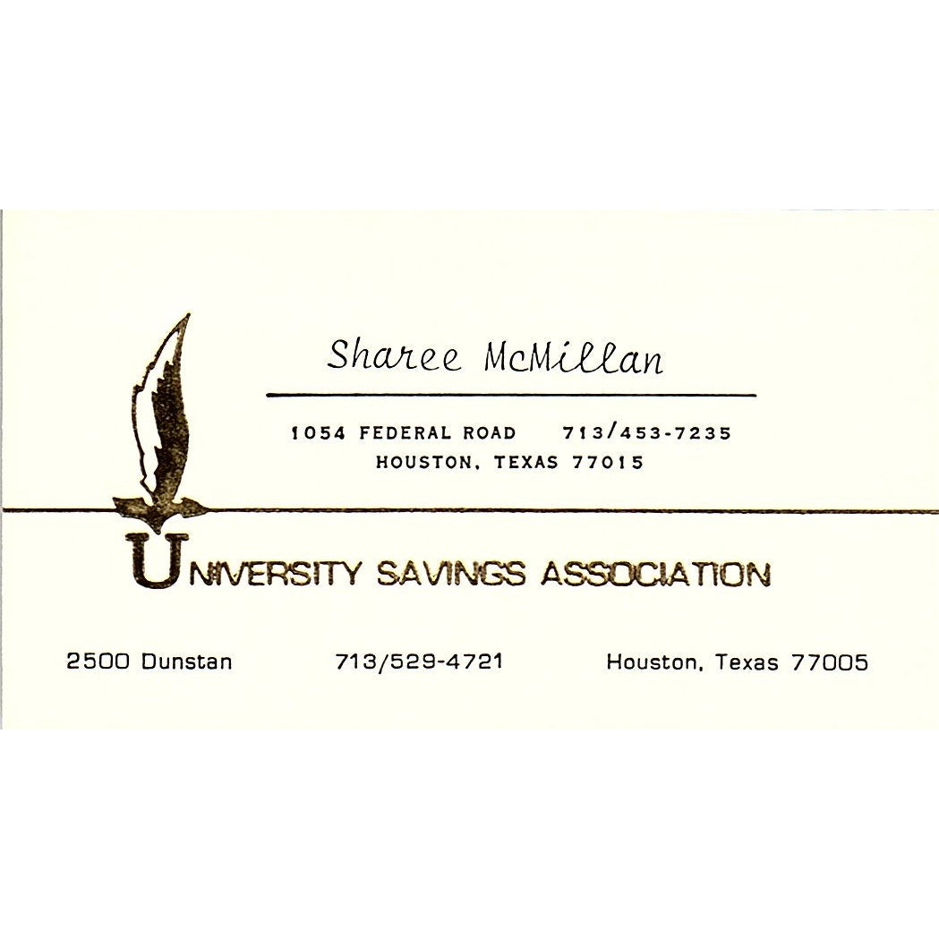 University Savings Association Sharee McMillian Houston TX Business Card SB4-B10