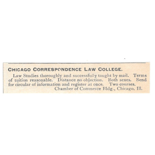 Chicago Correspondence Law College Chicago IL 1892 Magazine Ad AK6-S6