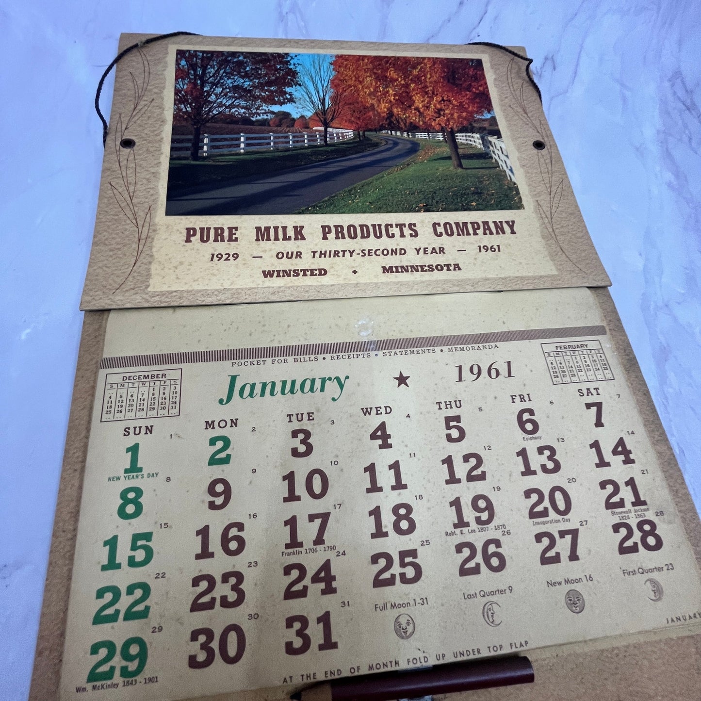 1961 Pure Milk Products Company Calendar Winsted MN V23