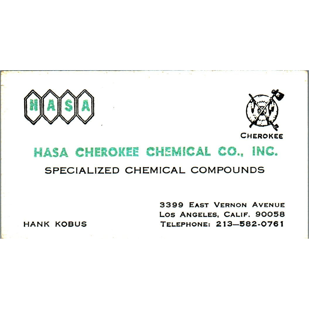Hank Kobus Hasa Cherokee Chemical Co Los Angeles Vintage Business Card SE3-B9