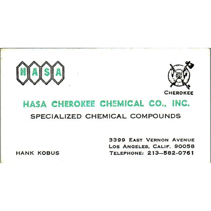 Hank Kobus Hasa Cherokee Chemical Co Los Angeles Vintage Business Card SE3-B9