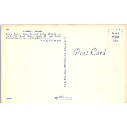 Brown County Eagle Creek Ohio Covered Bridge Postcard PC2