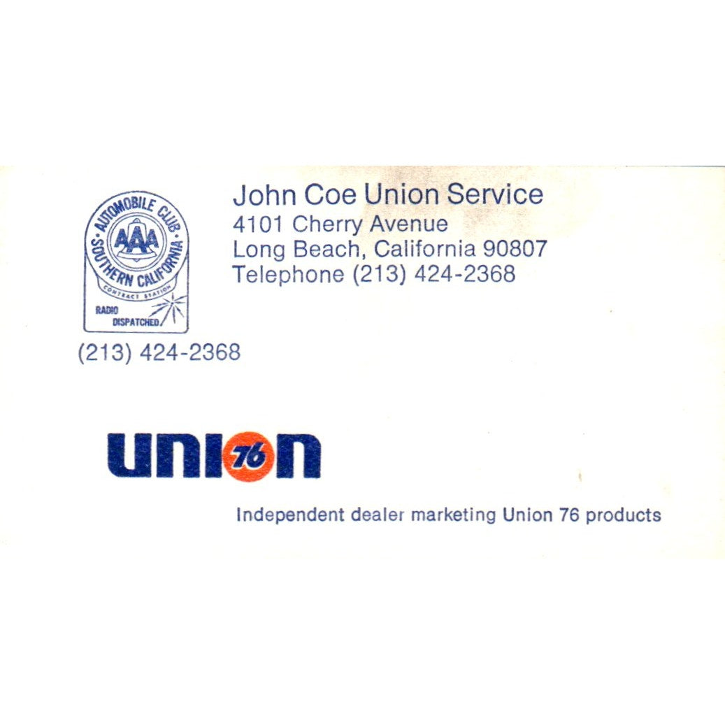 John Coe Union Service Long Beach Vintage Business Card SD8-B21
