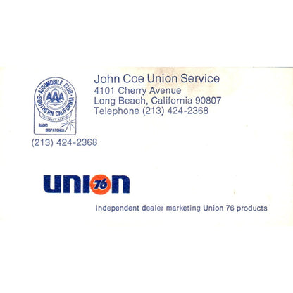 John Coe Union Service Long Beach Vintage Business Card SD8-B21