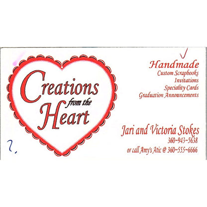 Creations From the Heart Jari & Victoria Stokes WA Vintage Business Card SC9-B11