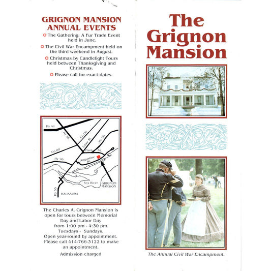 Vintage The Grignon Mansion Civil War Encampment Travel Brochure TF4-B3