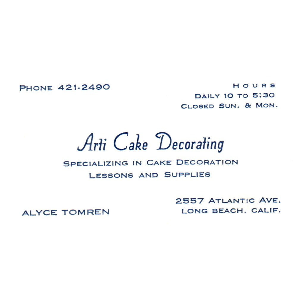Vint. Arti Cake Decorating Alyce Tomren Cake Decoration CA Business Card SF3-B1