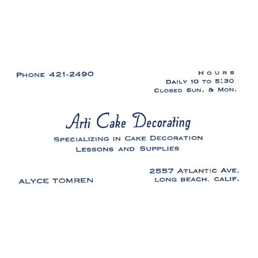 Vint. Arti Cake Decorating Alyce Tomren Cake Decoration CA Business Card SF3-B1