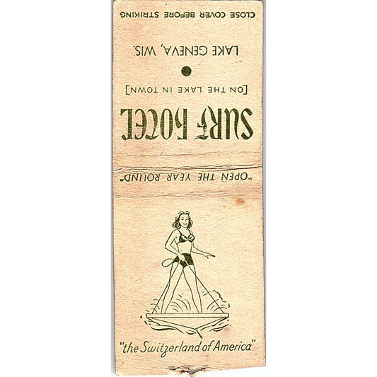 Surf Hotel Lake Geneva WI Pinup Vintage Matchbook Cover SF3-Y5