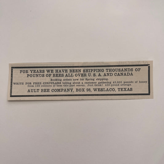 Ault Bee Company Weslaco Texas 1926 Ad AG3-M8