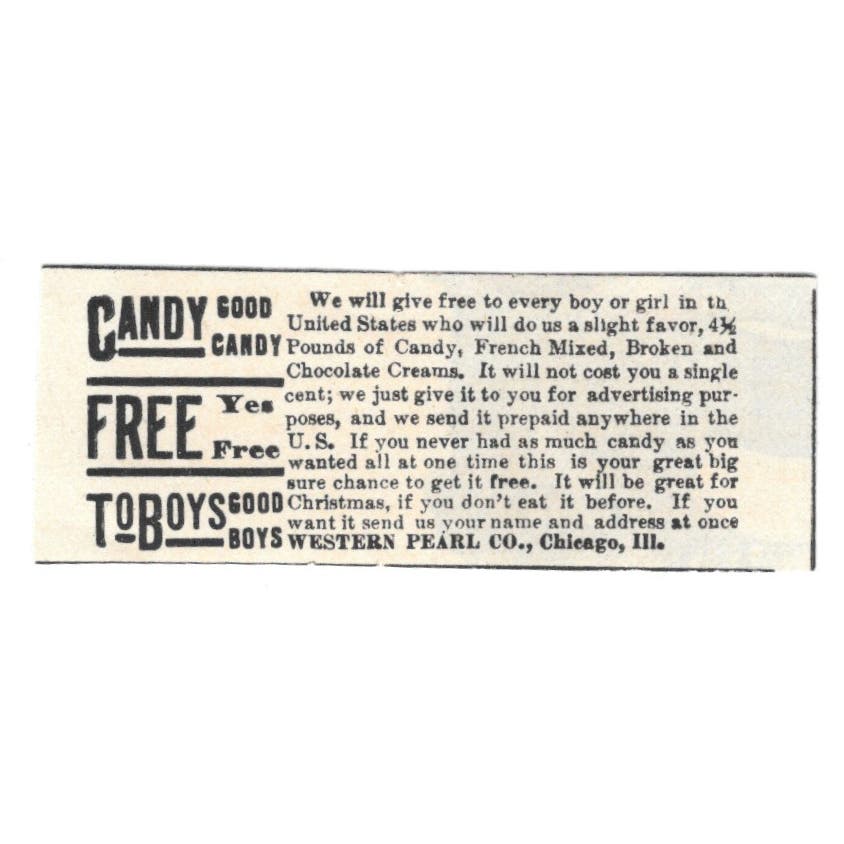 Western Pearl Co Candy Chicago IL c1890 Victorian Ad AE9-CH4