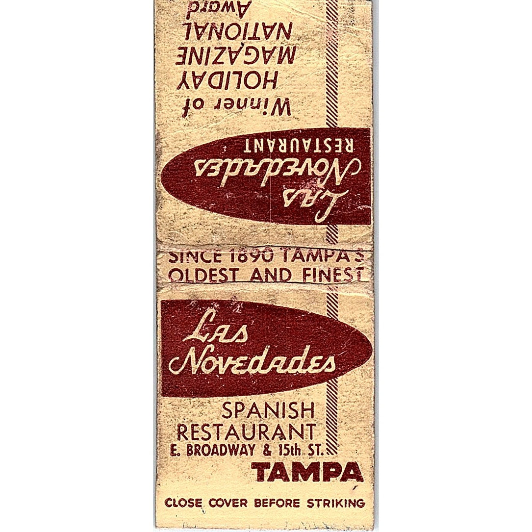 Las Novedades Spanish Restaurant Tampa FL Vintage Matchbook Cover SC7-Y9