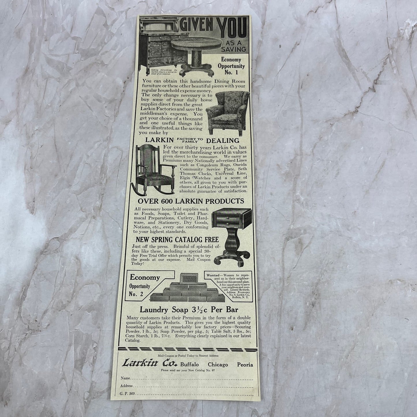 Larkin Co. Furniture Buffalo Chicago Peoria 1918 Magazine Ad FL6-10