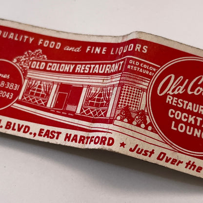 Old Colony Restaurant East Hartford CT Vintage Matchbook Cover TB8-MB3-9