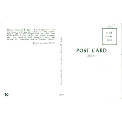 Burgotresser #3 Canal Winchester Ohio Covered Bridge Postcard PB13