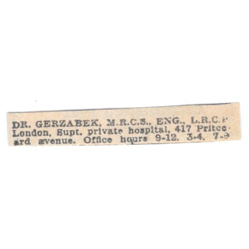 Dr Gerzabek M.R.C.S. Winnipeg 1920 Ad AG2-S11