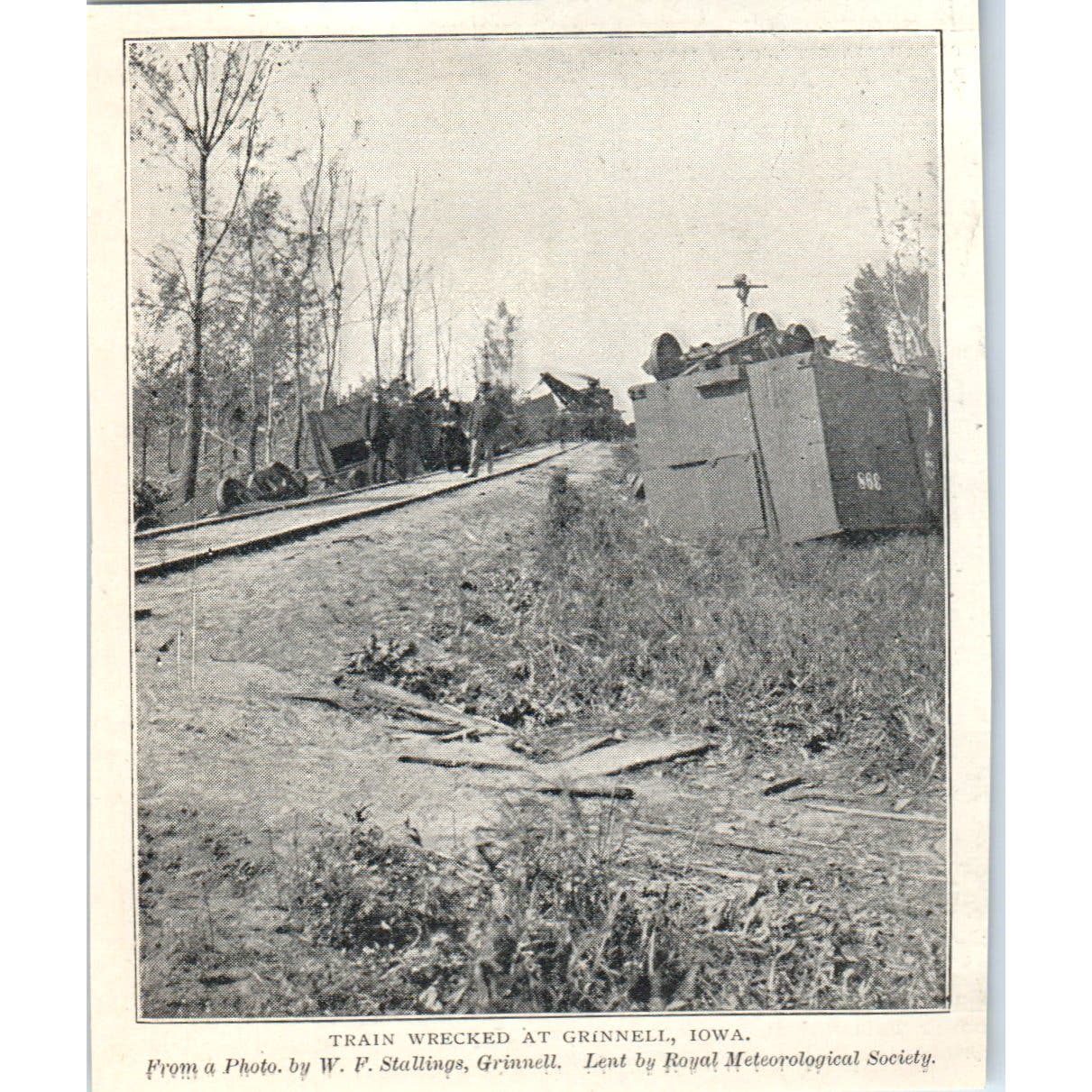 Train Wrecked in Tornado At Grinnell Iowa 1897 Victorian Photo AE9-TS6