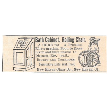 New Haven Chair Co Handicap Bath Cabinet Rolling Chair 1892 Magazine Ad AK6-S2
