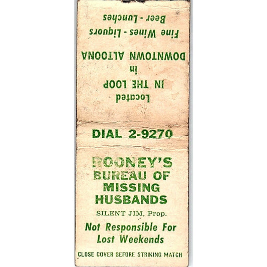 Rooney's Bureau of Missing Husbands Silent Jim Altoona Matchbook Cover SF3-Y5