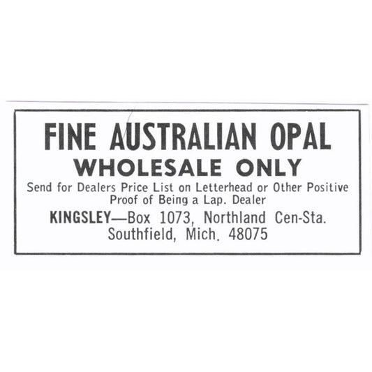 Kingsley Fine Australian Opal Southfield Michigan 1972 Ad AF8-S6