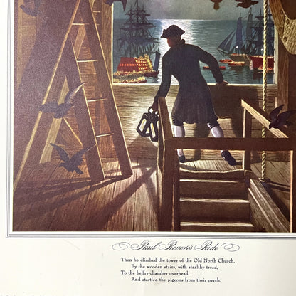 1942 Paul Revere's Ride Lithograph Vintage Art Print 10x12 V11