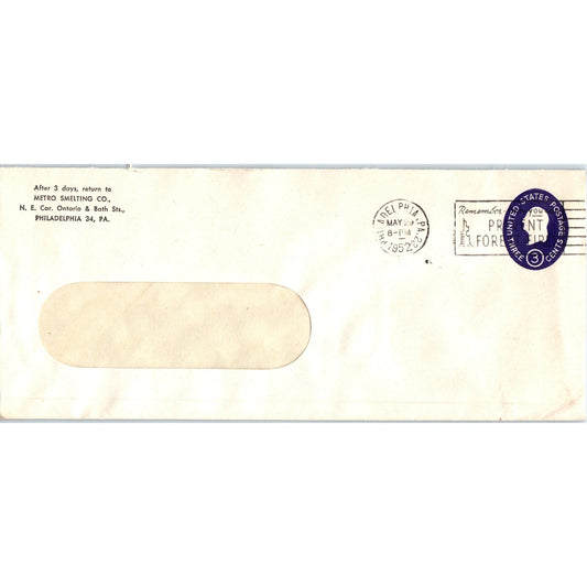 1952 Metro Smelting Co Philadelphia PA Postal Cover Envelope TH9-L1