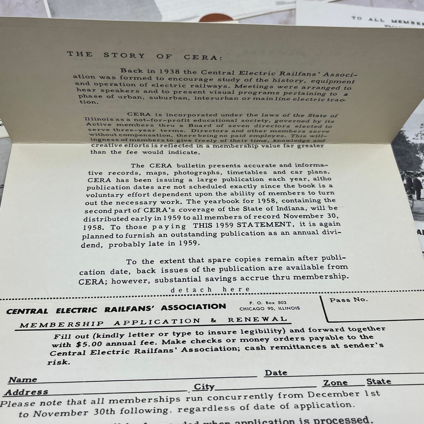 c1959 CERA Central Electric Railfans Association Ephemera Lot AE5