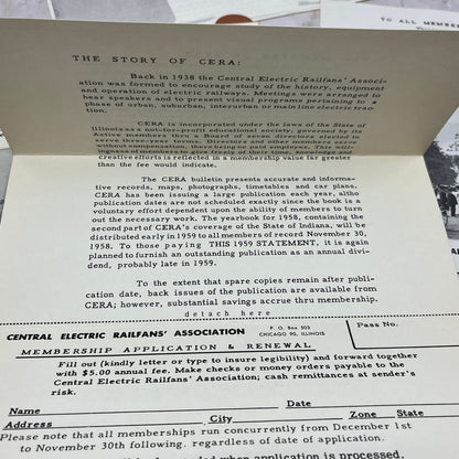 c1959 CERA Central Electric Railfans Association Ephemera Lot AE5