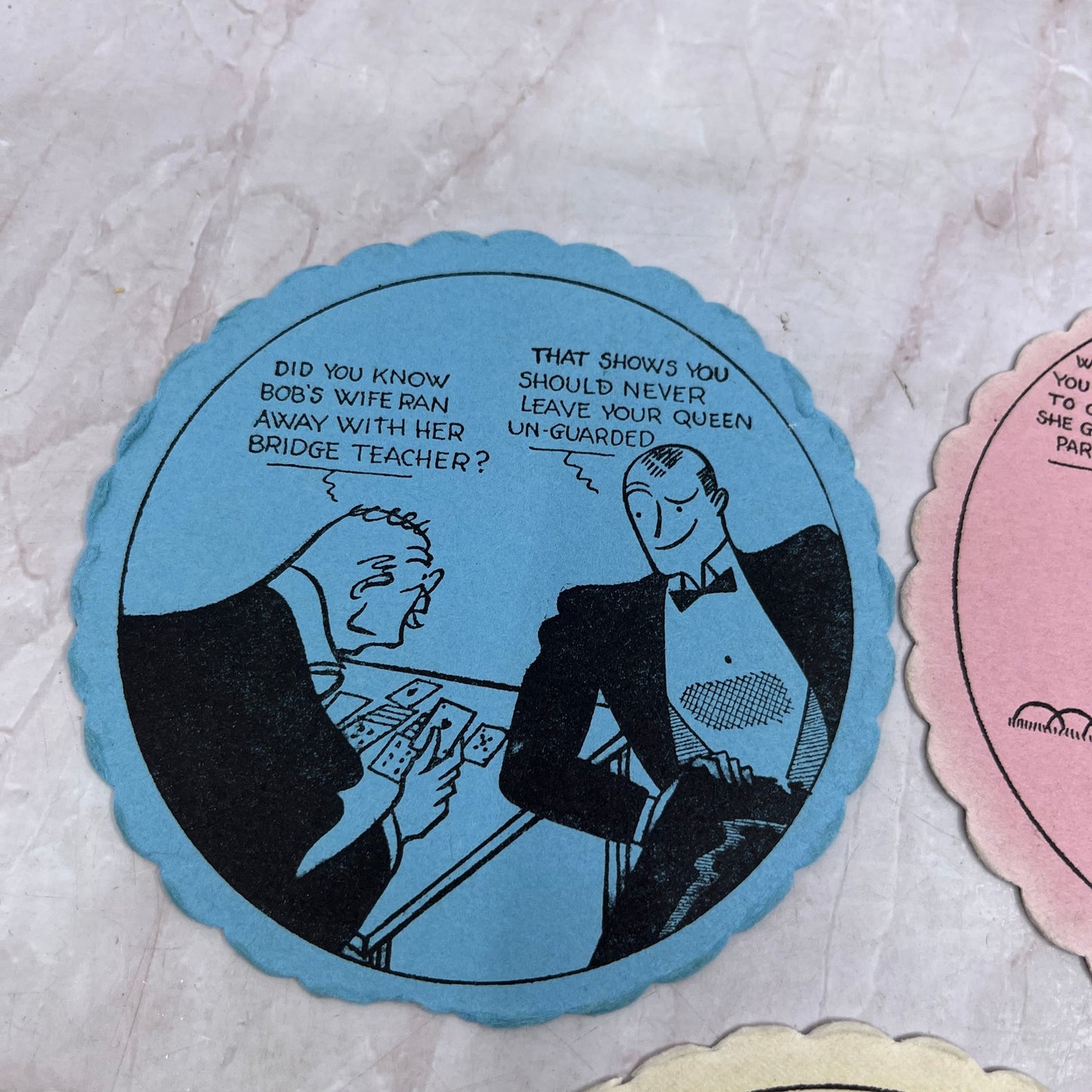 Vintage Bridge Coaster Illustrated Humor Cartoon Set of 3 TH9-BC-6