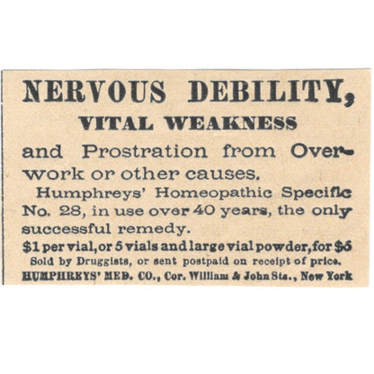 Humphreys Homeopathic Medicine Co Quackery Milwaukee 1898 Newspaper Clip AF7-E12