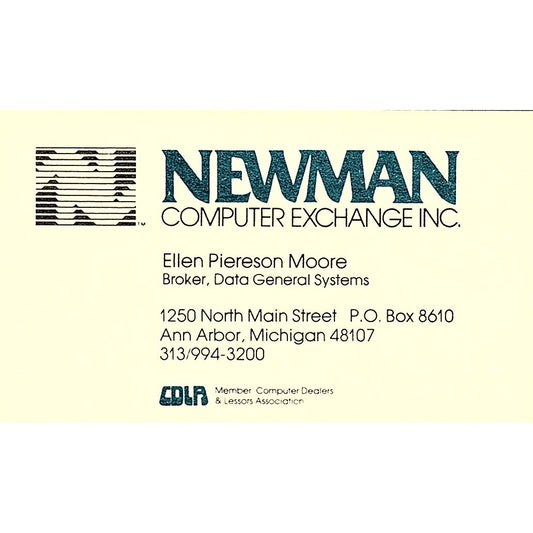 Ellen Pierson Moore Newman Computer Exchange Ann Arbor MI Business Card SD9-B2