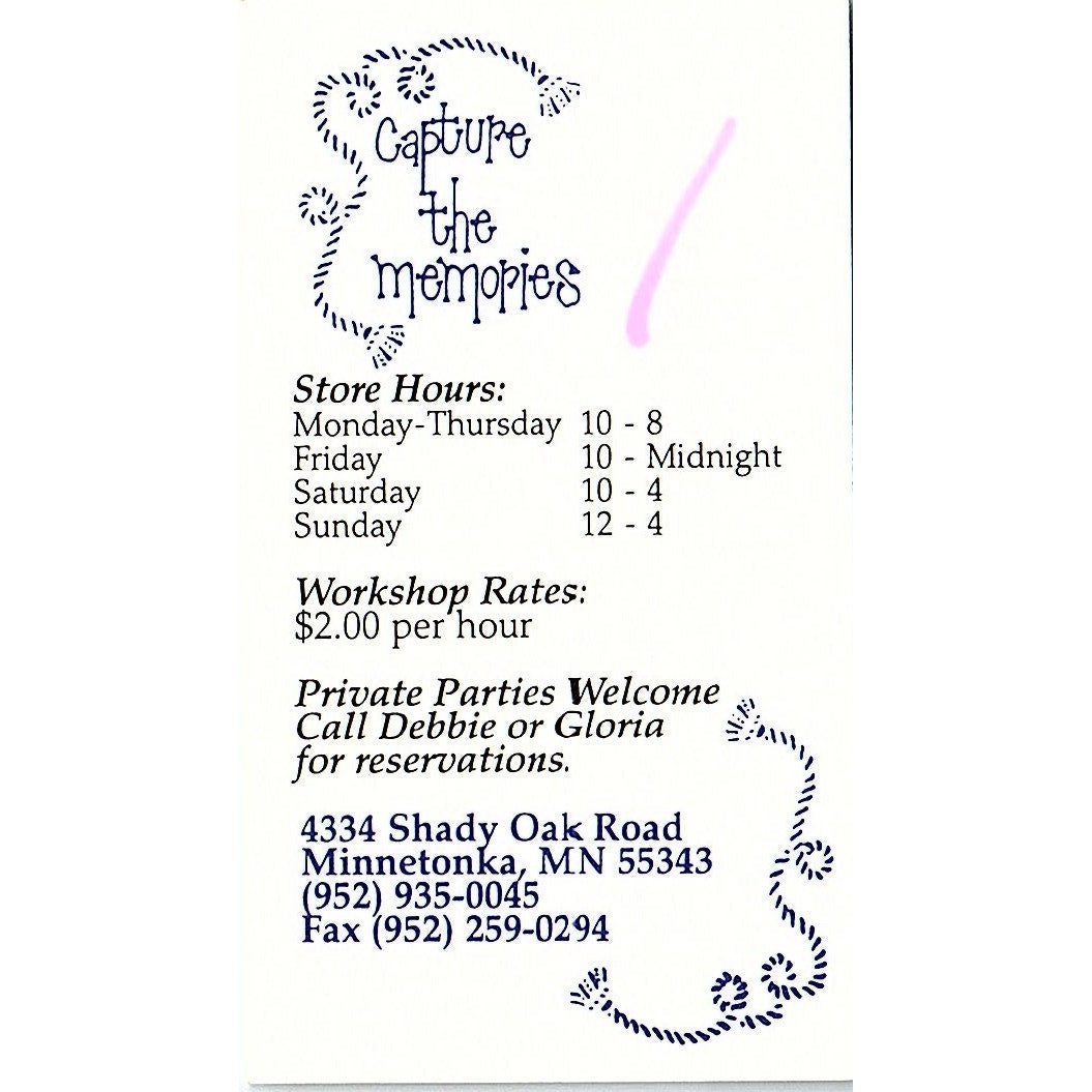 Capture the Memories Minnetonka MN Vintage Business Card SC9-B10