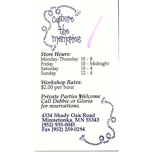 Capture the Memories Minnetonka MN Vintage Business Card SC9-B10