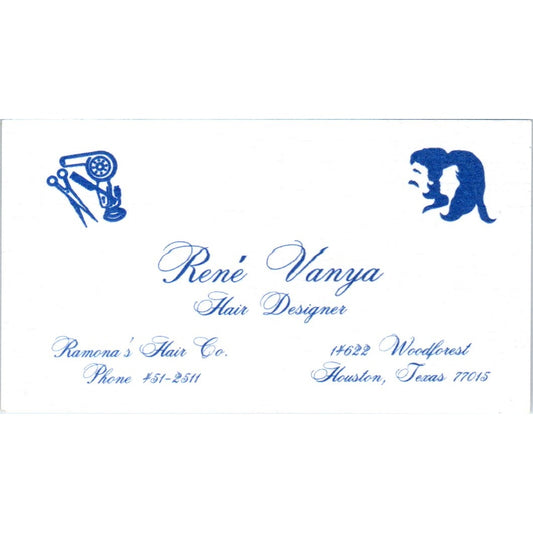 Ramona's Hair Co. Rene Vanya Hair Designer Houston Vintage Business Card SD8-B10